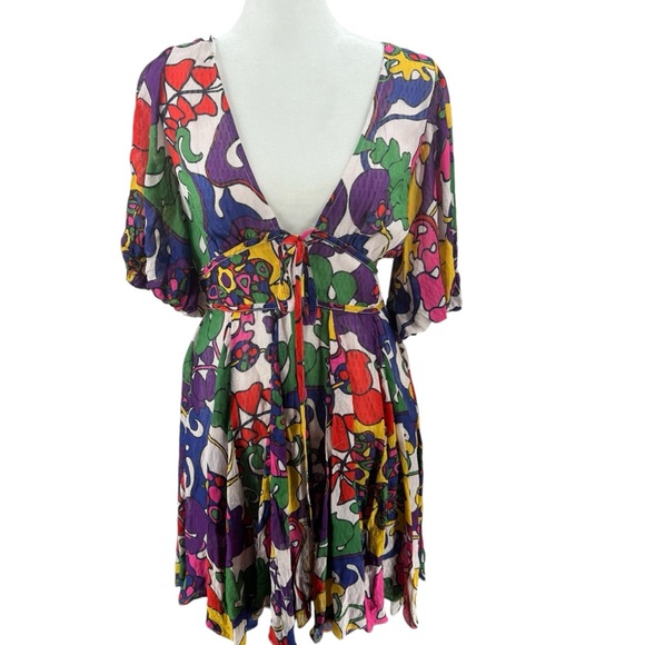 RHODE Madeline Swing Liw V Neck Floral Psychedelic Print Resort Dress size Small - Picture 1 of 5